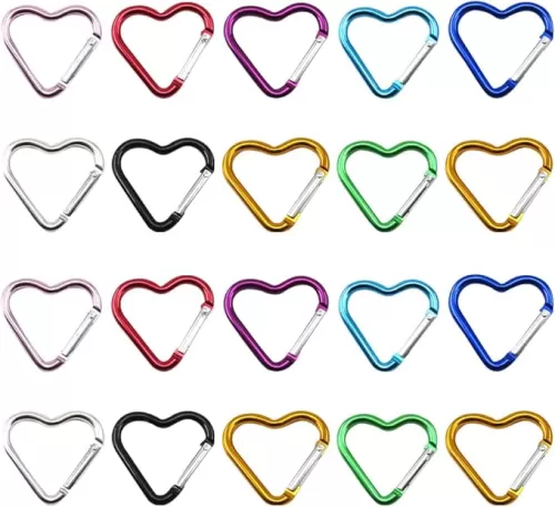 20 Pcs Heart Shaped Carabiner Clips Small Backpack Keychain Carabiner Clips Snap Hook Clips Key Ring Hooks Cute Keyring Clips for Outdoor Traveling