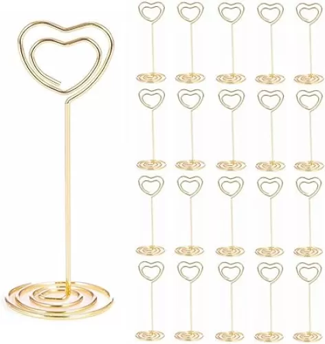 20-Piece Table Number Holders, 3.35 Inch Place Card Stands for Centerpieces, Weddings, Parties, Birthdays - Heart Shaped, Gold