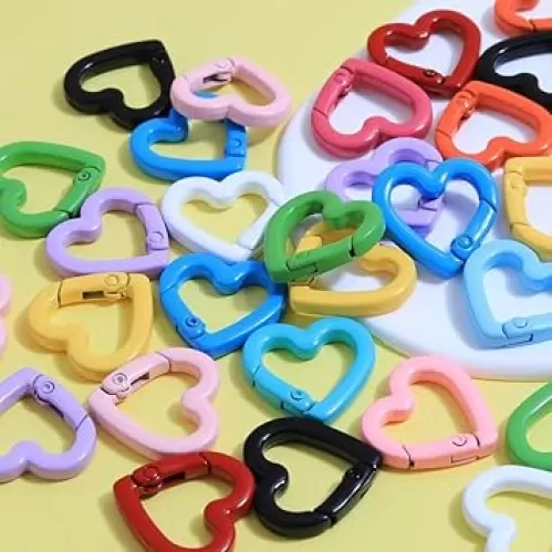 20mm Heart-Shaped Spring Keychain Clips-Zinc Alloy Carabiner Hooks, Trigger Snap Clips, Key Ring Hooks for Bags, Purses, Handbags-DIY Craft Buckles, Valentines Day Accessories, 6 Random Colorful Mixed Alloy