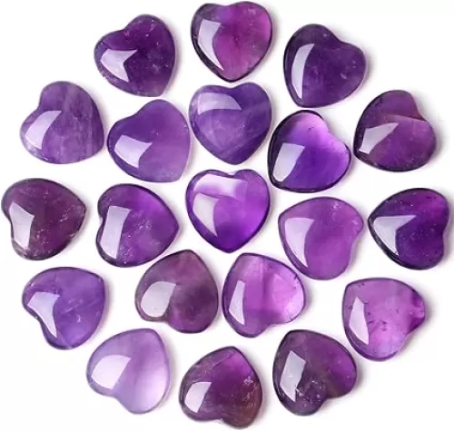 20PCS Amethyst Heart Healing Crystals Set Stones Love Shaped Polished Crystal Natural Cute Pocket Thumb Reiki Wholesale Set Gifts Balancing Meditation