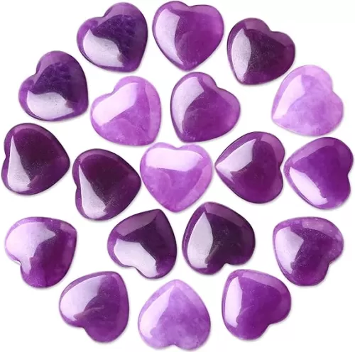 20PCS Natural Crystals Hearts Gemstones Love Stones Set Bulk Rocks Polished Thumb Amethyst Pocket Gemstones for Chakra Reiki Balancing Love Mother