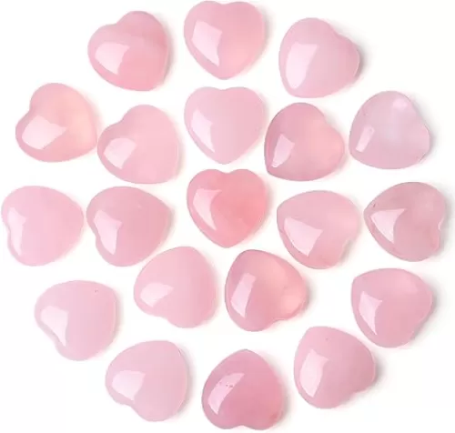 20PCS Rose Quartz Heart Mother Healing Crystals Set Stones Love Shaped Polished Crystal Natural Cute Pocket Thumb Reiki Balancing Meditation Tiny Pink Hearts Gifts for Women Mother