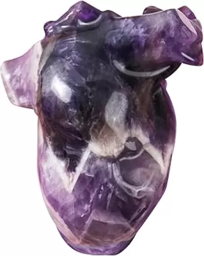 2.17" Amethyst Heart Healing Crystal Hand-Carved Natural Stone Figurine Sculpture for Meditation, Stress Relief, Chakra Balancing, and Home Decor, Spiritual Gift for Women and Men