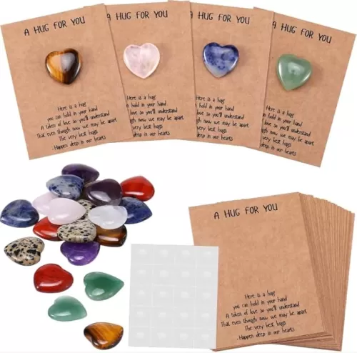 24 Pack Hug Heart Shaped Crystals Stones- 0.8" Gemstones Love Crystal Stones for DIY Make Necklace Bracelet Jewelry, Hearts Amethyst Rose Quartz Gemstones Polished Thumb Pocket Stone Chakra Reiki