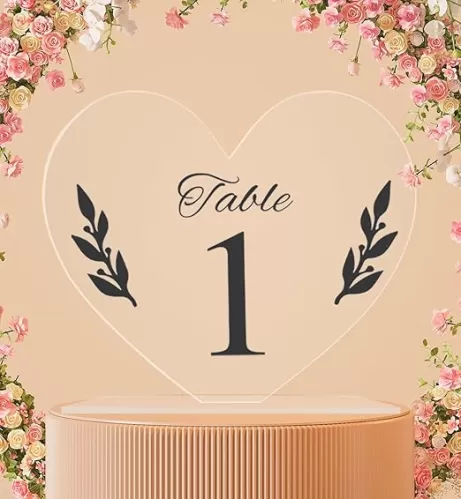 25 PCS Wedding Table Numbers, Heart-Shaped Acrylic Table Numbers with Stands