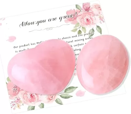 2Pcs 45MM Rose Quartz Heart Stones 45MM Palm Stone Natural Healing Heart Shaped Rocks Crystal Worry Stone for Anxiety Meditation Gift Energy Balancing Reiki