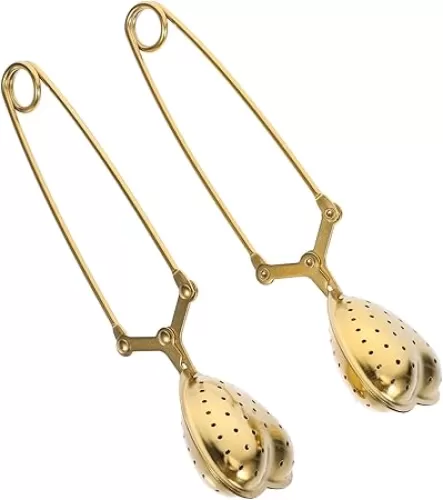 2pcs Stainless Steel Heart Shape Tea Strainer with Handle Creative Infuser Filter for Loose Leaf Tea Stylish and for Home Gold