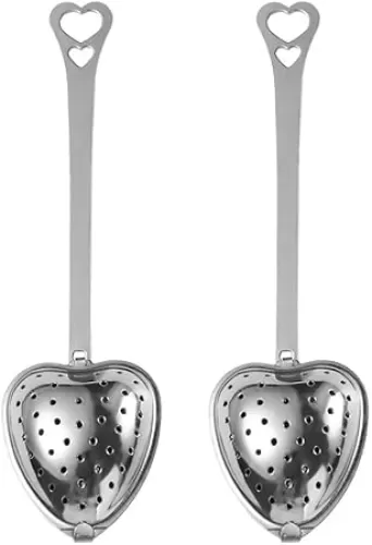 2pcs Stainless Steel Tea Filter, Heart Shaped Tea Filter Tea Strainer Spoon, Long Handle Tea Infuser Strainers Fine Mesh Strainer, for Loose Leaf Tea