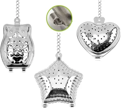 3 Pcs Tea Infuser Heart Owl Star Shape Tea Strainers with Chain Hook Loose Tea Infuser for Tea Leaves Spices Making Loose and Seasonings