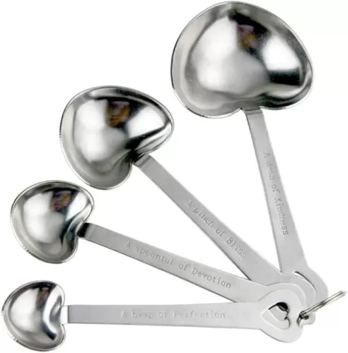 3 Sets Measuring Spoons Set Heart Shape Stainless Steel Measuring Spoons with Ring Holder for Dry or Liquid Ingredients (12 Pcs)