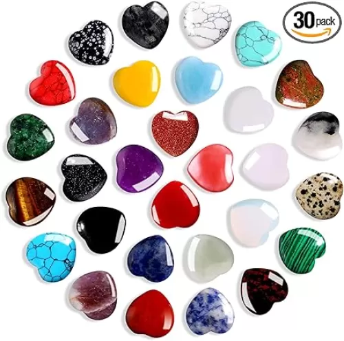 30 PCS Heart Crystal Gift Set 0.8 inch Rose Quartz and Amethyst Mini Gemstones for Chakra Healing and Love Energy, Valentine and Mother