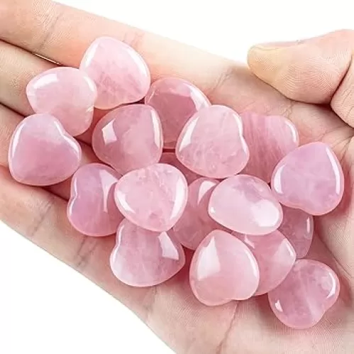 30 PCS Heart Rose Quartz Crystals Natural Polished Rose Quartz Stone Heart Love Carved Healing Crystal Worry Stone