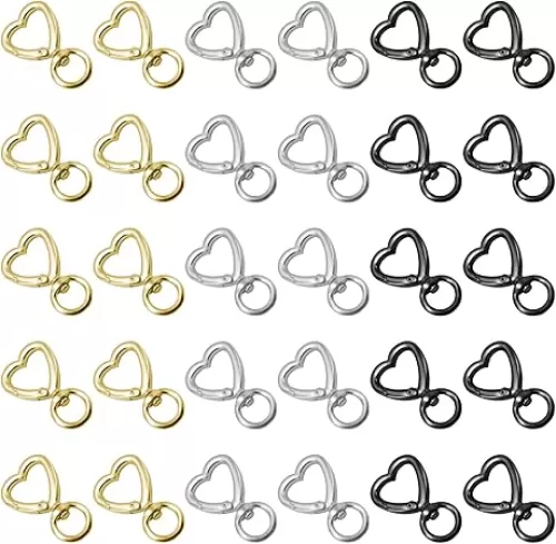 30 Pcs Metal Heart Shape Keychain Clip Swivel Key Ring Spring Heart Keychains Bulk for DIY Key Chains Accessories, Suitable for Bag Purse and Handbag