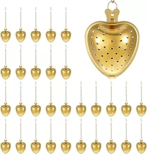 30 Pcs Stainless Steel Tea Strainer Ball Infuser Loose Leaf Steeper Interval Diffuser Heart Shape Mesh Filters with Extended Chain Hook for tea party Seasonings Cup Bottle