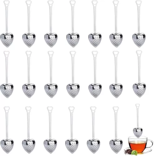 30 Pieces Tea Infuser for Loose Leaf Tea, Heart Shaped Tea Strainer Spoons Stainless Steel Long Grip Tea Filter Mesh Tea Steeper for Tea Party Accessories