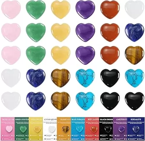 30pcs Heart Stones Bulk Heart Shaped Rocks Stones Natural Hearts Healing Crystals Gemstones Set Bulk Love Stone Balancing Chakra Reiki Meditation Gifts for Women