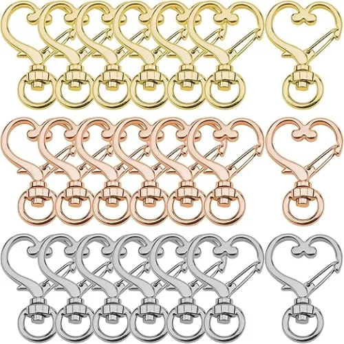 36Pcs Heart-Shaped Swivel Snap Hook, Metal Spring Snap Keychain Colored Heart Clips Keychain Hook Lobster Clasp Split Key Rings Bulk for Keychains Lanyard, Charm, Jewelry, DIY Crafts Supplies(3 Colors)