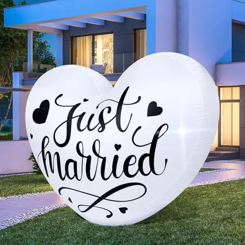 3.9 ft Wedding Inflatables Just Married Outdoor Decorations Heart LED Lighted Blow up Yard Decorations for Wedding Anniversary Garden Lawn Romantic Party Supplies