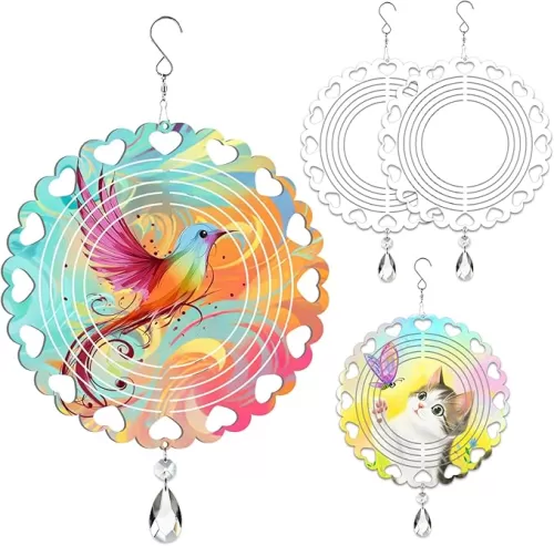 4Pack 10inch Sublimation Wind Spinner Blanks 3D Aluminum Metal Wind Sculpture Kinetic Spinners for Yard and Garden Indoor Art Ornaments Hanging Decoration (Heart Lace Round)