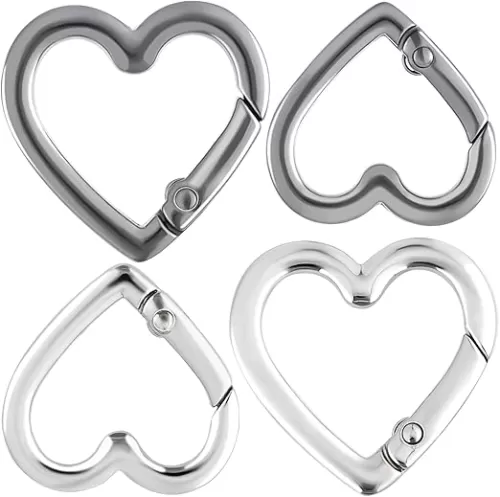 4pcs Heart Carabiner Clip, Zinc Alloy Heavy Duty Snap Hook Clip, Cute Heart Keychain Clip for Hiking Camping Backpack Purse Charm- Black & Silver