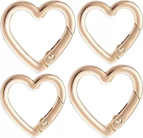 4pcs Heart Shaped Keychain Clip, Zinc Alloy Heavy Duty Heart Carabiner, Spring Snap Clasp Hook for Camping Hiking Fishing Traveling