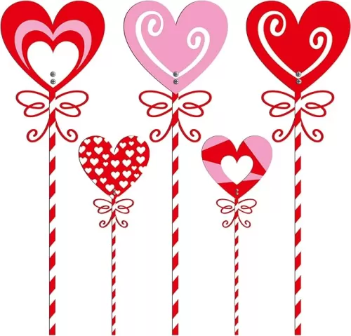 5 Pcs Heart Garden Stakes 24.4''/ 12" Large Planter Metal Yard Sign Heart Decorative Planter Stakes for Patio Pathway Indoors Outdoor Decorations