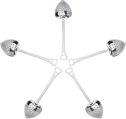 5 Pieces Tea Infuser Stainless Steel Heart Shaped Tea Strainers Spoon Long Grip Mesh Tea Filters for Loose Leaf Tea, Spices, Great Gift for Tea Lovers