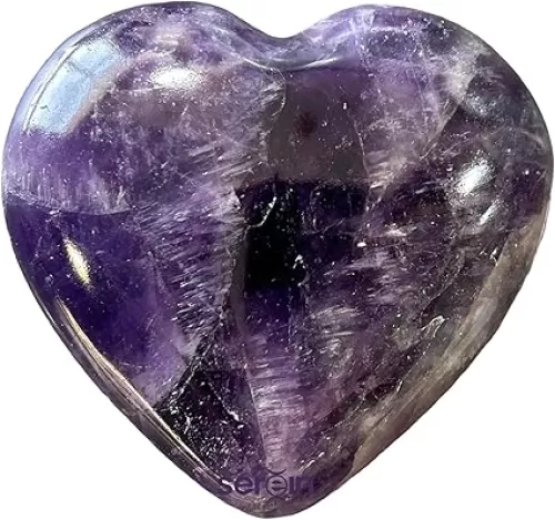 50 mm Amethyst Crystal Large Heart Stone Healing Crystals Polished Pocket Gemstone Love Carved Crystals for Love Energy Chakra Reiki Balancing Meditation Massage Anxiety for Gift for Her, Women