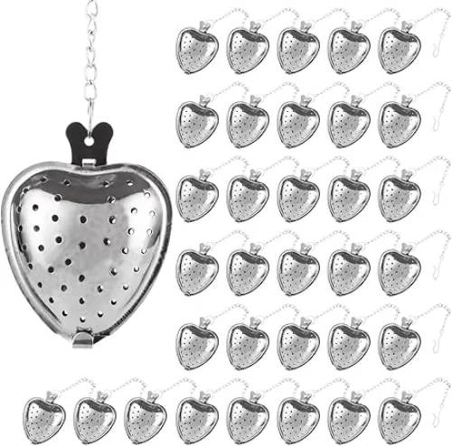 50 Pack Tea Strainer, Stainless Steel Tea Infuser, Heart Tea Ball for Loose Leaf Tea, Tea Interval Infuser, Tea Filters with Extended Chain Hook for Seasonings Cup Bottle
