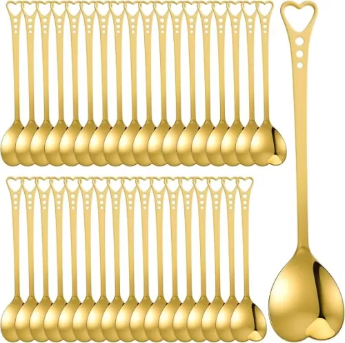 50 PCS Heart Shaped Spoons 5.7 Inch Coffee Dessert Tea Spoon Stainless Steel for Wedding Tea Party Party Favor(Gold)