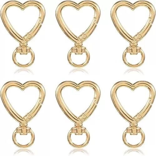 6 Pcs Gold Heart Shape Swivel Buckles Metal Spring Keyring Chain Heart Shaped Keychain Buckle Spring Clasp Purse Strap Hardware for Keychains, DIY Bag, Craft Making, Purse and Handbag