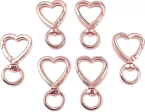 6 Pcs Rose Gold Heart Shape Swivel Buckles Trigger Spring Keyring Buckle, Clasps Hooks Keychain Ring Buckles Fashion Clips for Keychains, Bag, Purse and Handbag (11mm, Heart Shape-1)