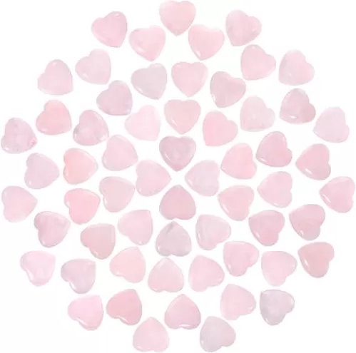 60 Pcs Rose Quartz Crystals, Heart Natural Polished Crystal, 0.8 Inch Mini Healing Stone, Worry Stone Bulk, Love Carved Palm Thumb Gemstone for Reiki Energy Balancing Meditation(Pink)