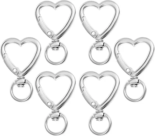 6Pcs Silver Heart Shape Keychain Clip Hanging Buckle Key Ring Spring Snap Swivel Keychain Hanging Buckle Key Chains Accessories for Bag Purse Handbag