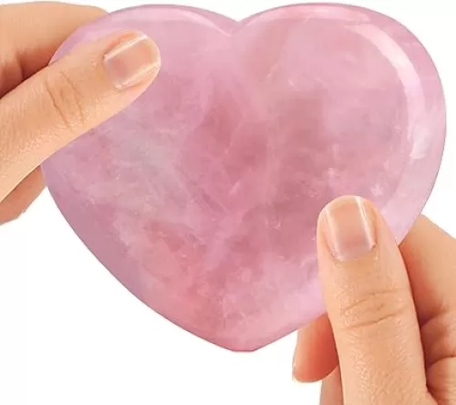 75mm/2.9inch Natural Rose Quartz Heart Little Puffy(10mm) Big Heart Stone, Polished Love Shape Palm Crystals and Healing Stone for Decor as Gift