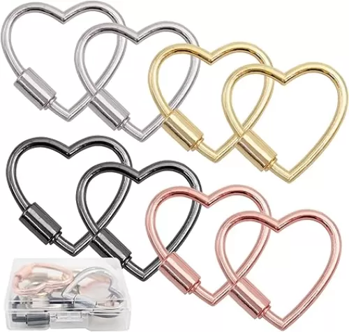 8 PCS Heart Carabiner Clip, Heart Shaped Key Ring, Cute Carabiner Keychain, Small Spring Snap Hooks, Mini Metal Buckle for Keys Craft DIY Purse Handbag Hardware Accessories, Multi-Color (Large)