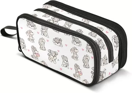ALAZA Cute Schnauzer Dogs Hearts Pencil Case Large Capacity, Pencil Pouch Office College School Large Storage Pen Bag 3 Compartment Pencil Cases for Adults School Teen Girl Boy School Students