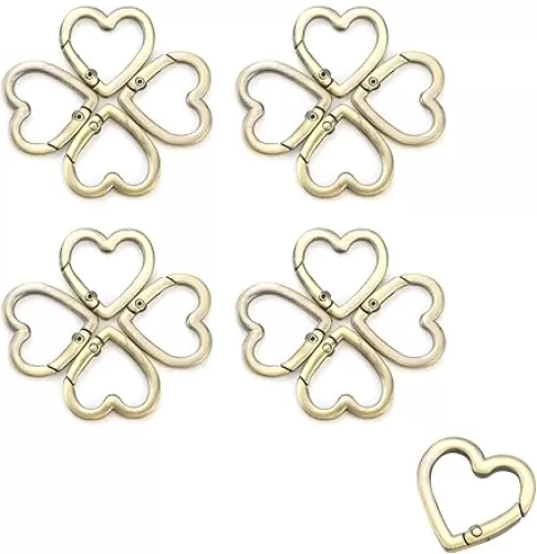 Aluminum Heavy Duty Keychain Clip Heart Shape Key Ring Creative Flat Key Ring Accessories Connector Keychain (16pcs, Vintage Gold)