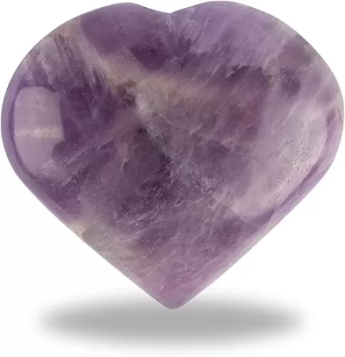 Amethyst Heart Palm Stone, Heart Shaped Crystals and Healing Stones- Pocket Worry Stone for Anxiety and Stress Relief - Healing Crystals for Meditation, Reiki, Spiritual and Crystal Gifts