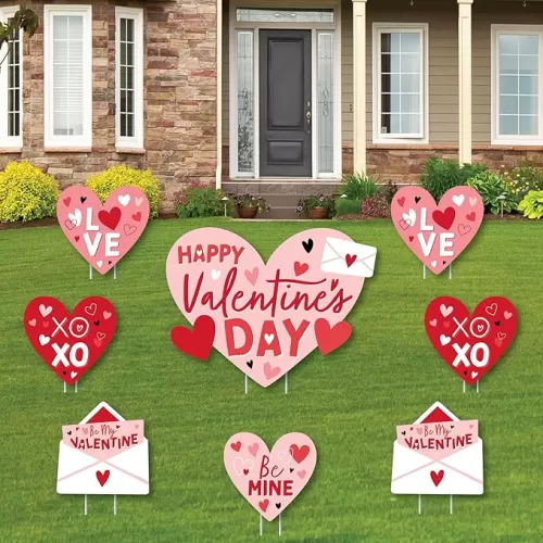 Big Dot of Happiness Happy Valentine’s Day - Yard Sign and Outdoor Lawn Decorations - Valentine Hearts Party Yard Signs - Set of 8