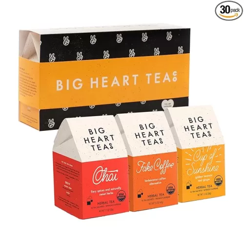 Big Heart Tea Co. Spicy Tea Bags Gift Set - Certified Organic, Ayurvedic Herbal Tea - Small Batch Ground Herbs, Spices in Zero Plastic Sachets - Healthy Tea Variety Box - 3 Flavors, 30 Pack