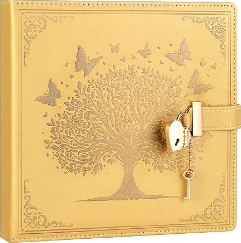 CAGIE Diary with Lock and Keys for Girls Heart-Shaped Lock Journal for Girls, Square Leather Journal with Lock Key Gift for Girls Women Wife 256 Pages, Purple