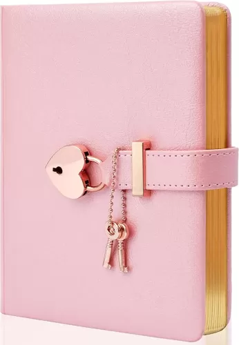 CAGIE Diary with Lock for Girls Ages 8-12 Journal with Lock and Key 296 Gold Edged Pages Heart-Shaped Locked Journal for Women Teen Girls with Gift Box (A - Pearl Pink)