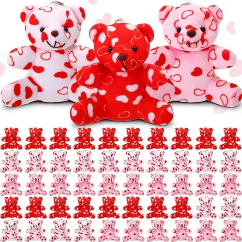 Ceenna 50 Pcs Valentines Plush Bear Heart for Girlfriend Stuffed Animal Toys Small Bear with Red Heart Mini Valentine's Day Plush Bulk for Girlfriend Boyfriend Valentine Gifts (Heart, Heart Color)