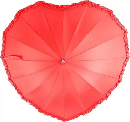 Chic Heart Shape Umbrellas Sun and Rain Umbrellas Shade Ladies Accessories for Weddings Valentine Day Engagement Parties, 23CM, Red