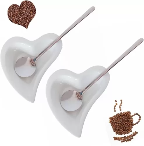 Coffee Spoon and Rest for Coffee Bar Accessories Small Spoon Rest for Coffee Station Mini Tea Spoon Rest Tea Spoon Holder Teaspoon Rest Coffee Spoon Holder, Heart (White*2)
