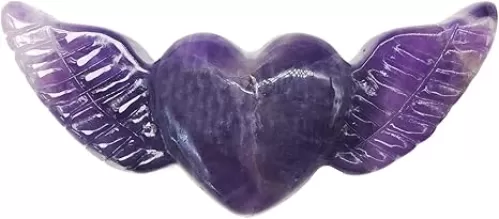 Crystal Heart Natural Amethyst Heart Stone Healing Heart Shaped Stones Amethyst Crystal Heart with Wings