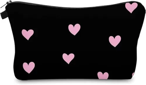 Cute Travel Makeup Bag Cosmetic Bag Small Pouch Gift for Women (Pink Heart)