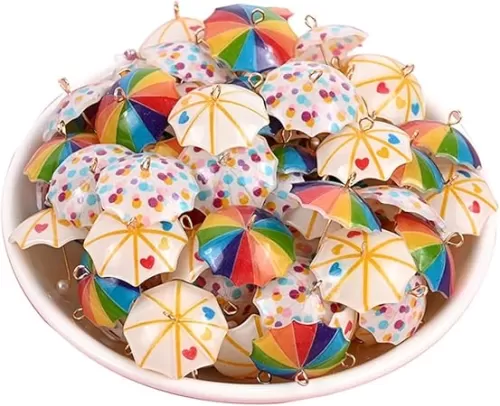 Decoendiy 30Pcs Resin Mini Umbrella Charms, Heart Rainbow Charms Pendants, Colorful Umbrellas Shaped Charm, for Jewelry Making DIY Bracelets Necklaces Crafts Supplies