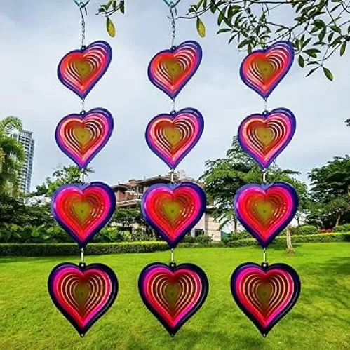 DJUAN Heart Wind Spinners Outdoor Garden Decor - Birthday Gifts for Mom Grandma Women, Metal Hanging Ornaments for Yard Lawn Window Ceiling Home Christmas Day Party Wedding Decoration